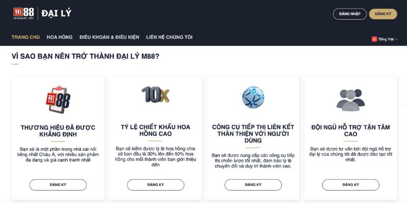 Tỷ lệ phần trăm hoa hồng đại lý M88 lên đến 50%