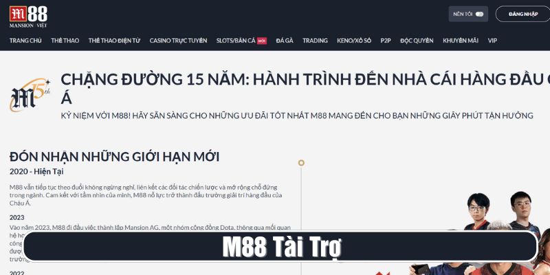 M88 tài trợ cho các giải đấu, câu lạc bộ hàng đầu thế giới